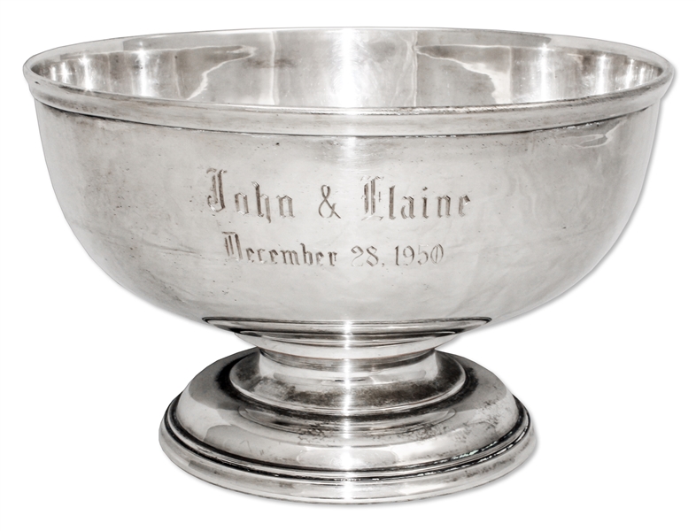 John Steinbeck Personally Owned & Custom Engraved Family Heirloom Silver Punch Bowl -- With LOA From Thomas Steinbeck