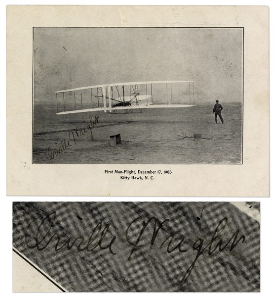 Orville Wright Signed Photo of the Famous Flight at Kitty Hawk