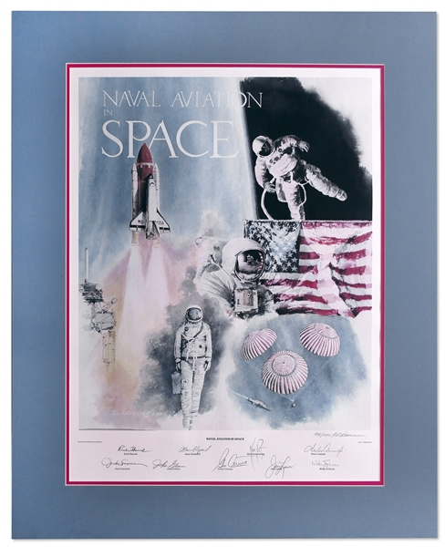 Neil Armstrong Signed Lithograph -- Also Signed by 8 Other NASA Astronauts Including Alan Shepard & John Glenn
