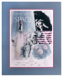 Neil Armstrong Signed Lithograph -- Also Signed by 8 Other NASA Astronauts Including Alan Shepard & John Glenn