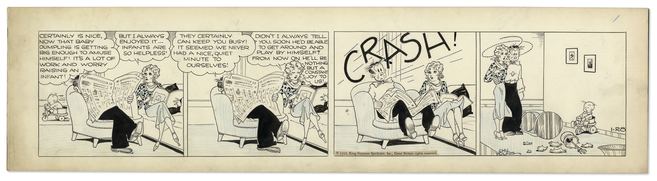 Chic Young Hand-Drawn ''Blondie'' Comic Strip From 1935 Titled ''The Black Sheep''