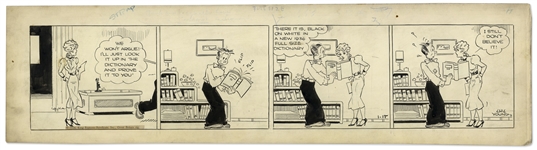 Chic Young Hand-Drawn Blondie Comic Strip From 1936 Titled A Born Skeptic