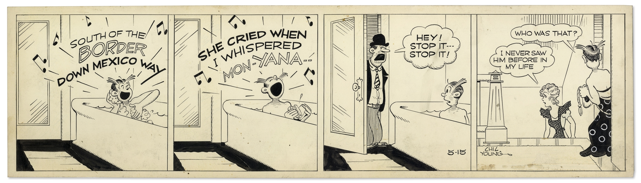 Chic Young Hand-Drawn ''Blondie'' Comic Strip From 1940 Titled ''How Can He Sell Strawberries''