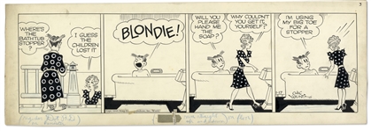 Chic Young Hand-Drawn Blondie Comic Strip From 1945 Titled The Guys Double Jointed