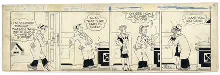 Chic Young Hand-Drawn Blondie Comic Strip From 1945 Titled Second Choice!