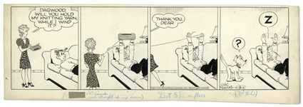 Chic Young Hand-Drawn Blondie Comic Strip From 1945 Titled Hands Up!