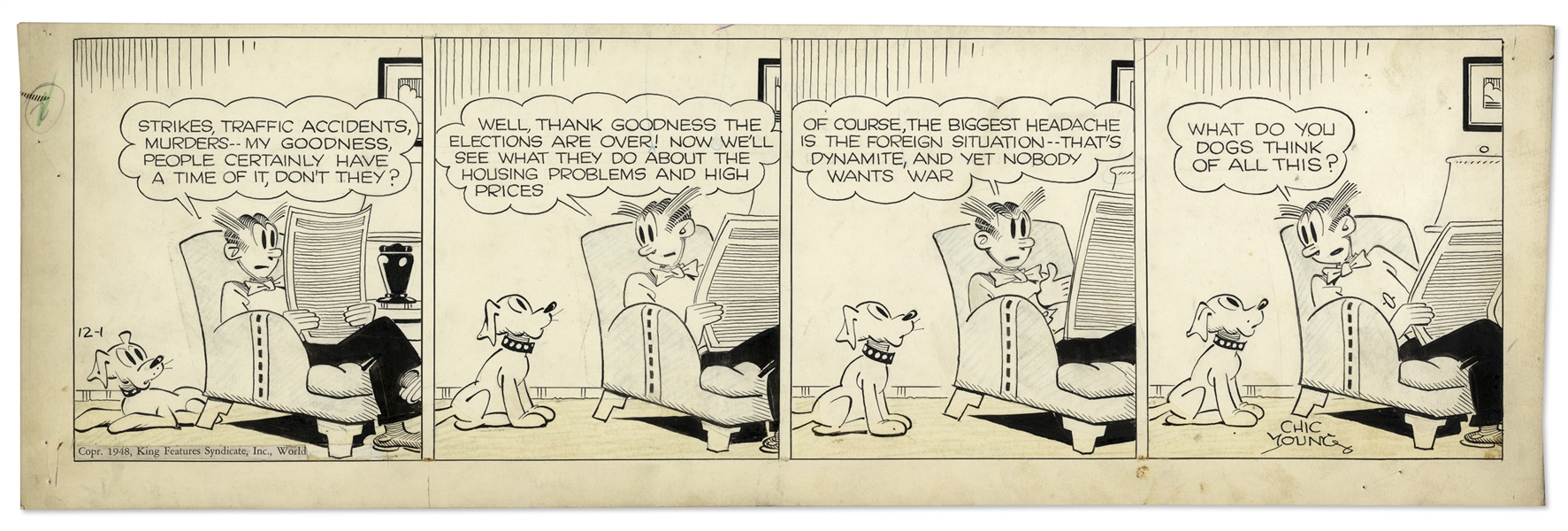 Chic Young Hand-Drawn ''Blondie'' Comic Strip From 1948 Titled ''Maybe They've Got The Answers''
