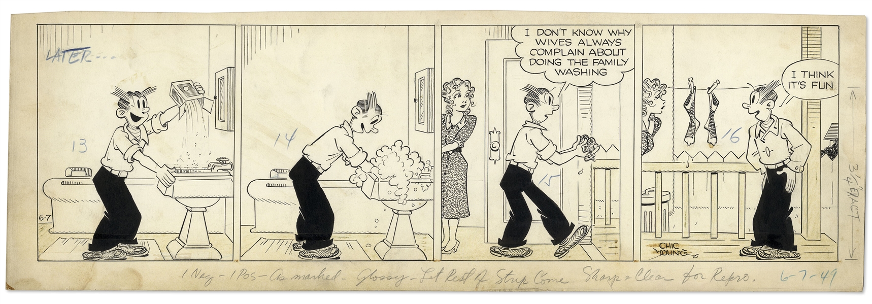 Chic Young Hand-Drawn ''Blondie'' Comic Strip From 1949 Titled ''Much Ado About Nothing''