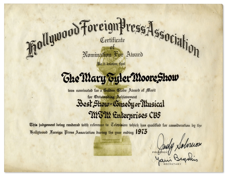 Golden Globe Nomination in 1973 for Best Show for ''The Mary Tyler Moore Show''