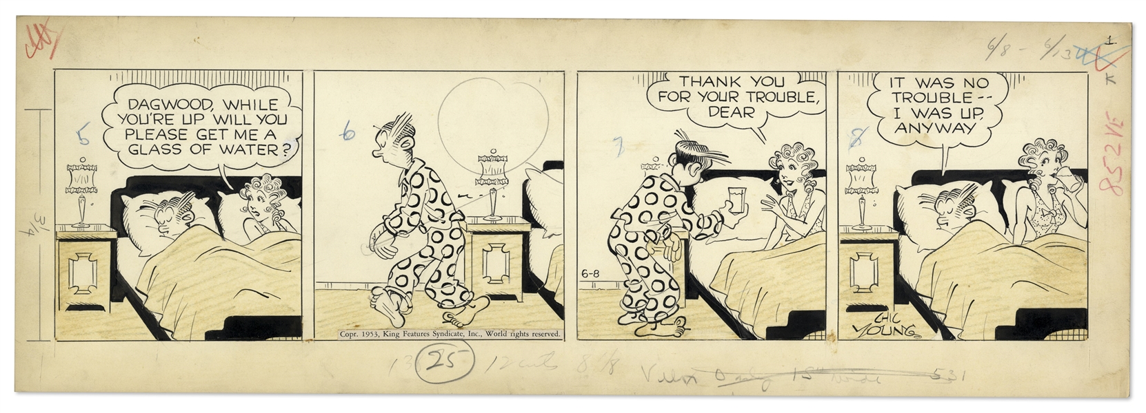 2 Chic Young Hand-Drawn ''Blondie'' Comic Strips From 1953