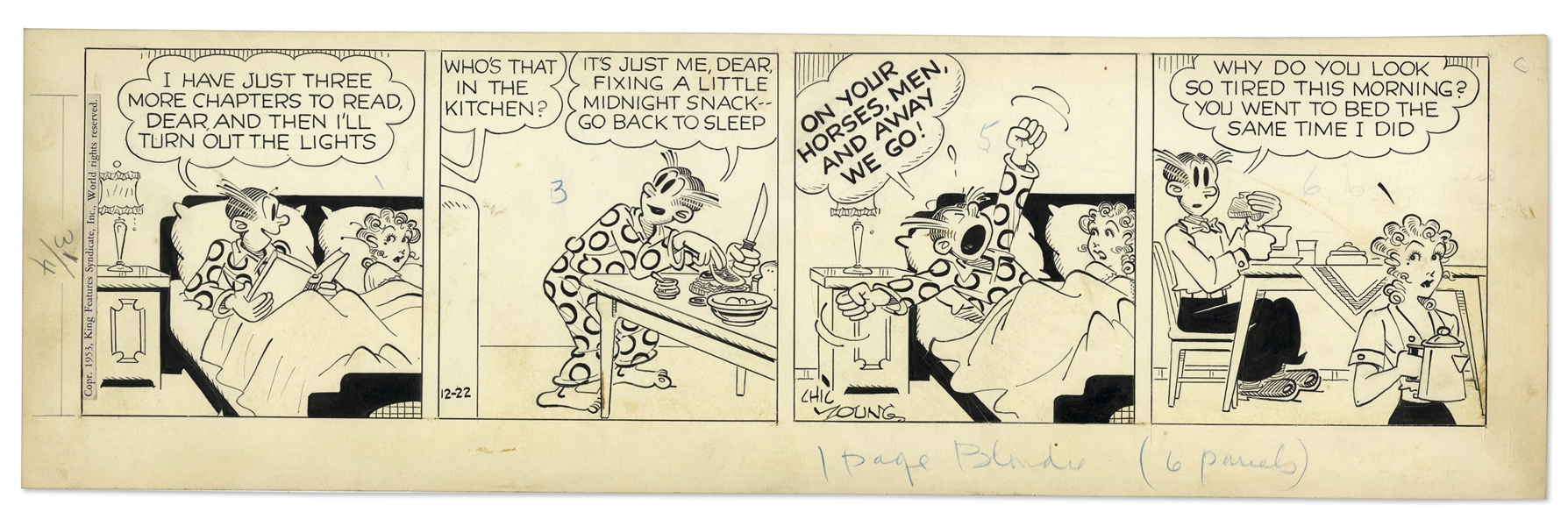 2 Chic Young Hand-Drawn ''Blondie'' Comic Strips From 1953 & 1954 Titled ''It Must Have Been Something He Ate'' and ''Let's Ask Her''