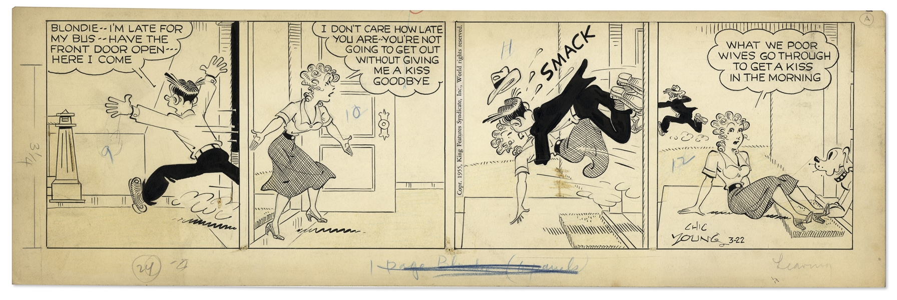 2 Chic Young Hand-Drawn ''Blondie'' Comic Strips From 1955