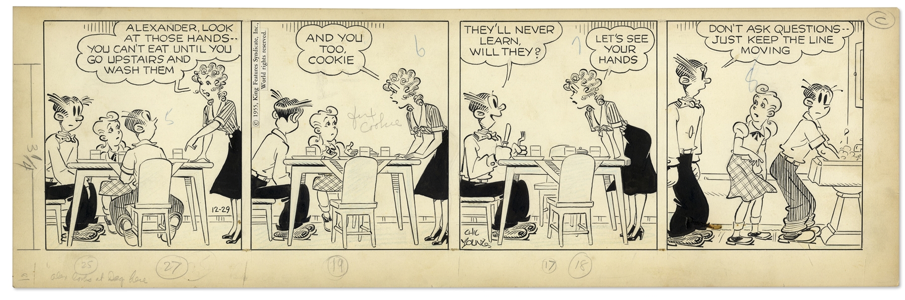 2 Chic Young Hand-Drawn ''Blondie'' Comic Strips From 1955 & 1956