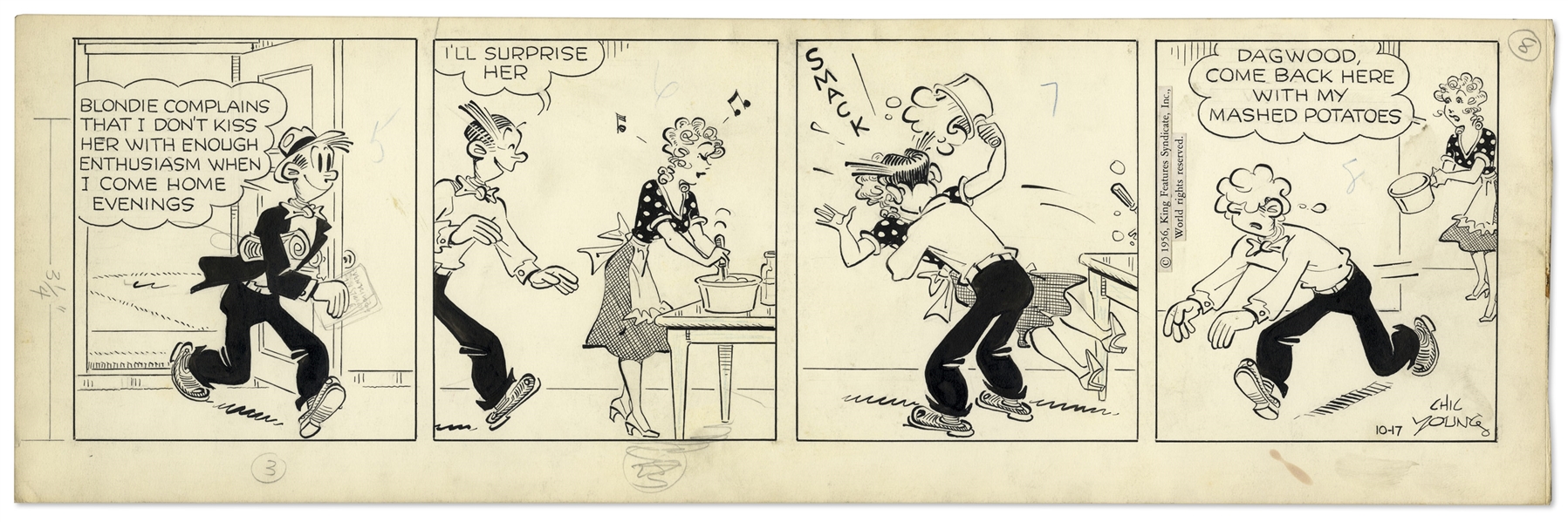 2 Chic Young Hand-Drawn ''Blondie'' Comic Strips From 1956