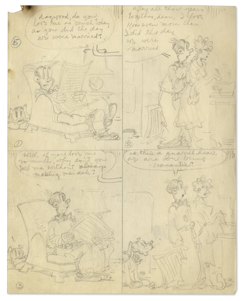 2 Chic Young Hand-Drawn ''Blondie'' Comic Strips From 1957 -- With Chic Young's Original Preliminary Artwork for One