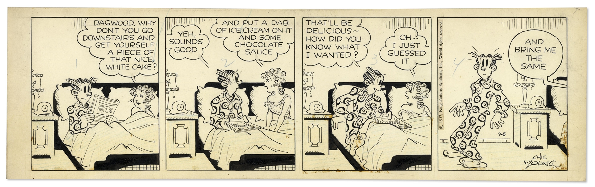2 Chic Young Hand-Drawn ''Blondie'' Comic Strips From 1957