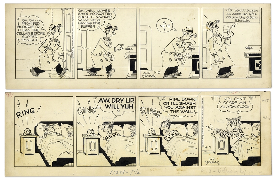 2 Chic Young Hand-Drawn ''Blondie'' Comic Strips From 1958