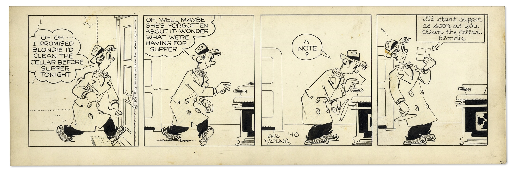 2 Chic Young Hand-Drawn ''Blondie'' Comic Strips From 1958