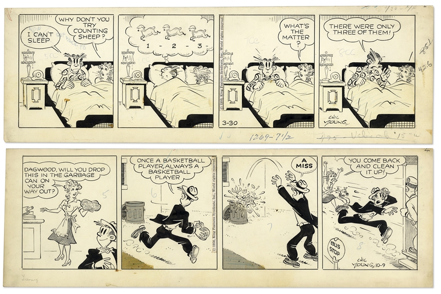 2 Chic Young Hand-Drawn ''Blondie'' Comic Strips From 1958 & 1959