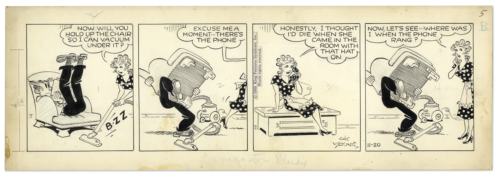2 Chic Young Hand-Drawn ''Blondie'' Comic Strips From 1959