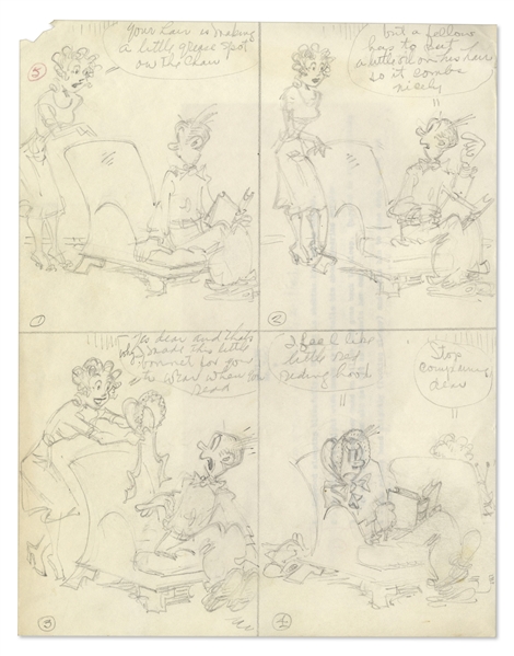 2 Chic Young Hand-Drawn ''Blondie'' Comic Strips From 1961 -- With Chic Young's Original Preliminary Artwork for Both
