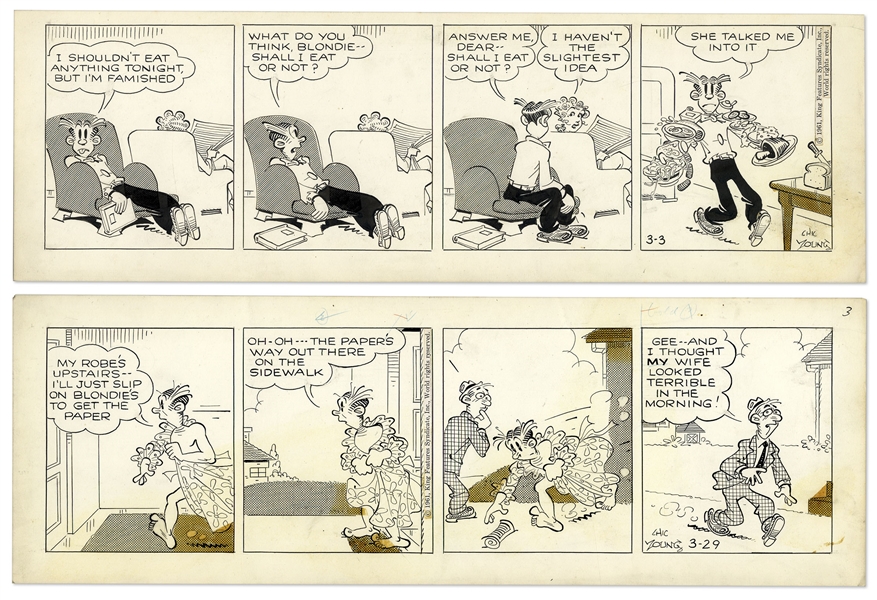 2 Chic Young Hand-Drawn ''Blondie'' Comic Strips From 1961