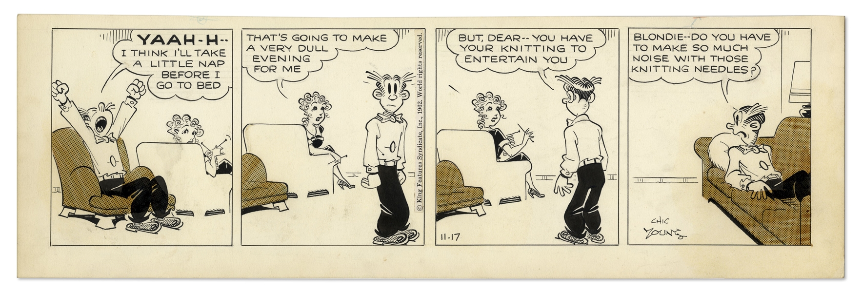 2 Chic Young Hand-Drawn ''Blondie'' Comic Strips From 1962