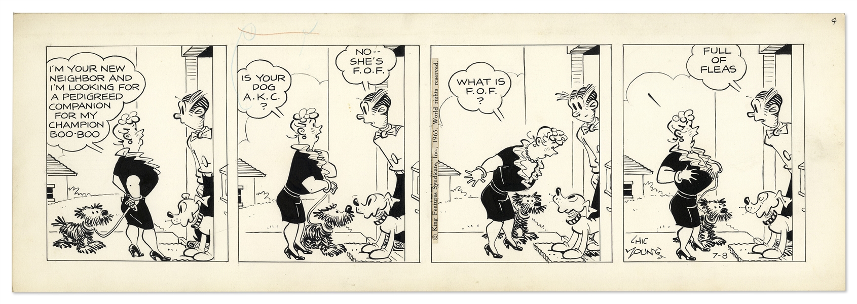2 Chic Young Hand-Drawn ''Blondie'' Comic Strips From 1965 -- With Chic Young's Original Preliminary Artwork for One