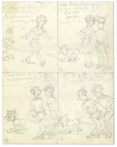 2 Chic Young Hand-Drawn ''Blondie'' Comic Strips From 1966 -- With Chic Young's Original Preliminary Artwork for Both