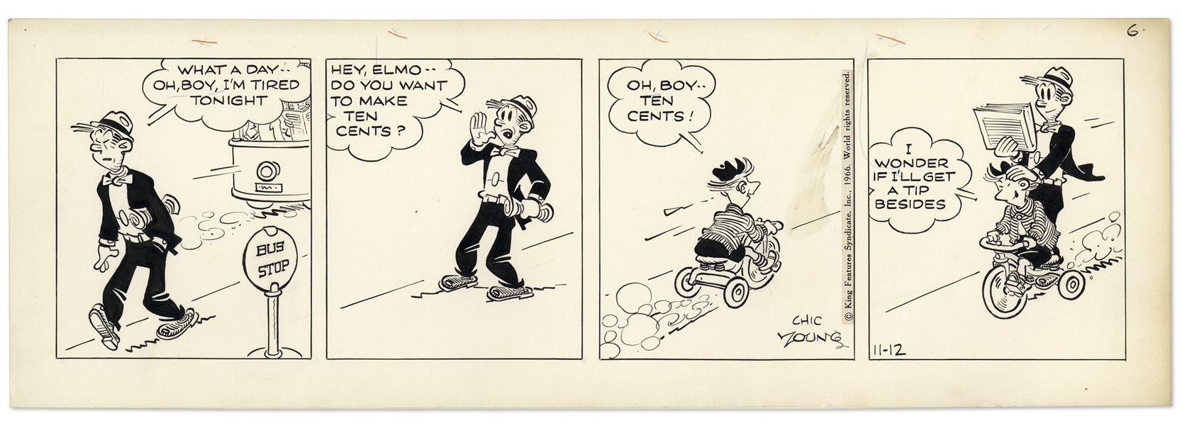 2 Chic Young Hand-Drawn ''Blondie'' Comic Strips & Original Draft Art From 1966 & 1967