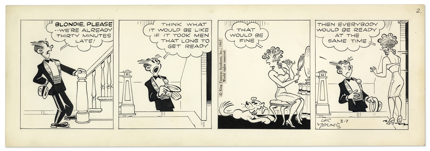2 Chic Young Hand-Drawn ''Blondie'' Comic Strips From 1967 -- Plus Chic Young's Original Draft Artwork