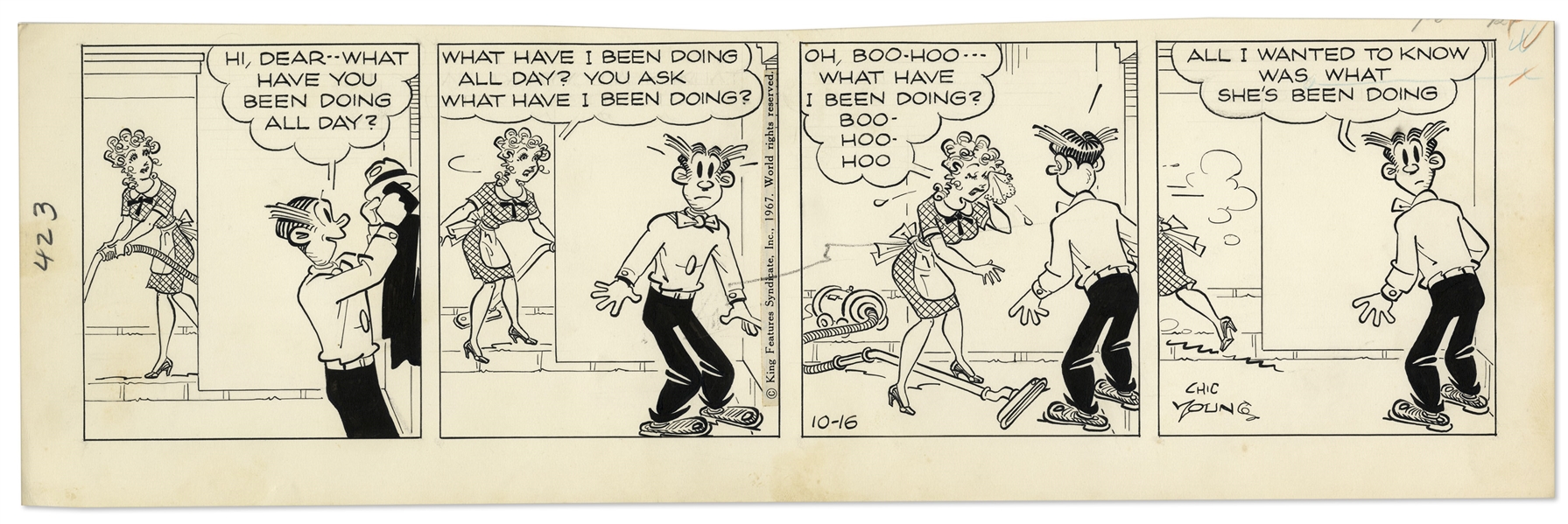 2 Chic Young Hand-Drawn ''Blondie'' Comic Strips From 1967 -- Plus Chic Young's Original Draft Artwork