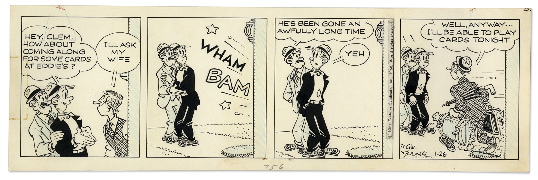2 Chic Young Hand-Drawn ''Blondie'' Comic Strips From 1968