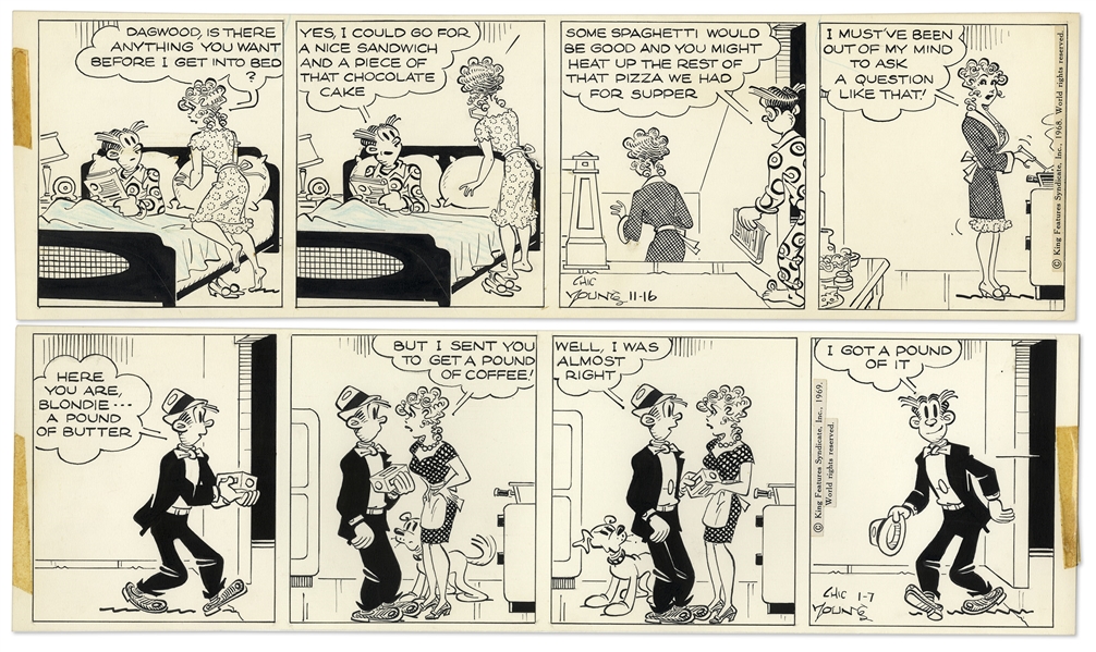 2 Chic Young Hand-Drawn ''Blondie'' Comic Strips From 1968 & 1969