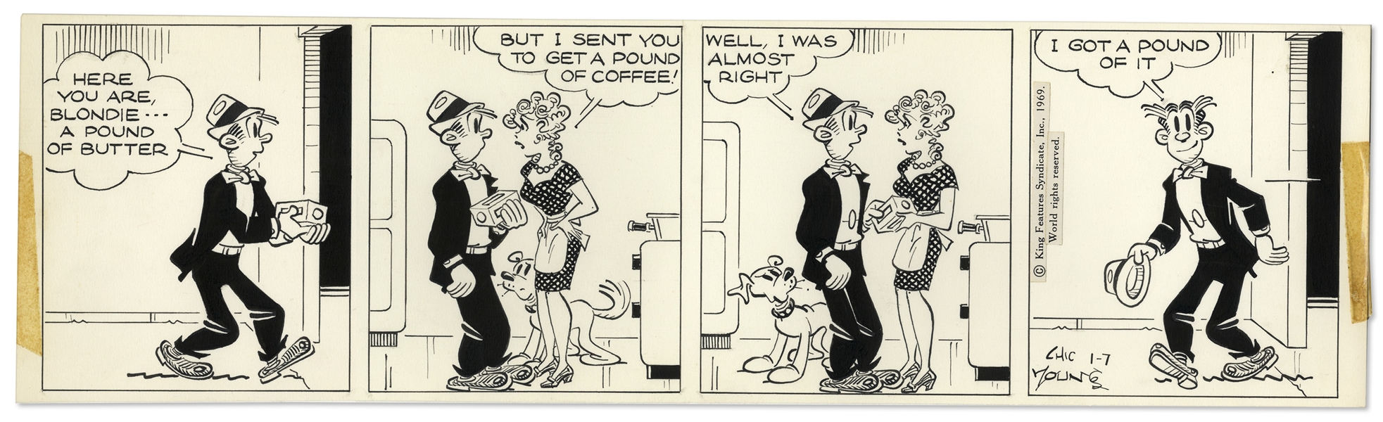 2 Chic Young Hand-Drawn ''Blondie'' Comic Strips From 1968 & 1969