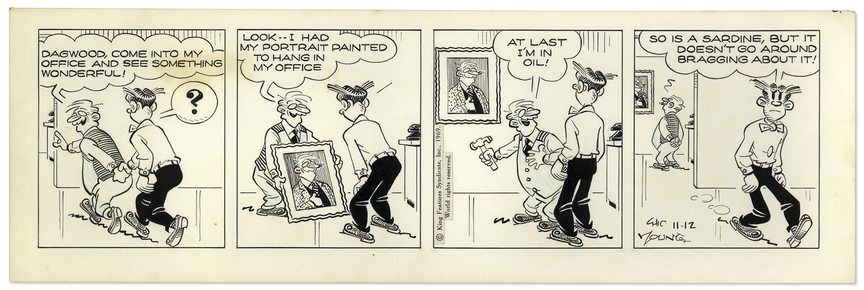 2 Chic Young Hand-Drawn ''Blondie'' Comic Strips & Original Draft Artwork From 1969