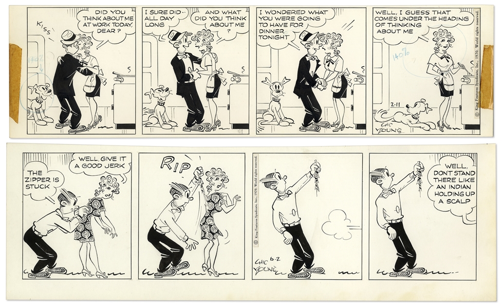 2 Chic Young Hand-Drawn ''Blondie'' Comic Strips From 1970