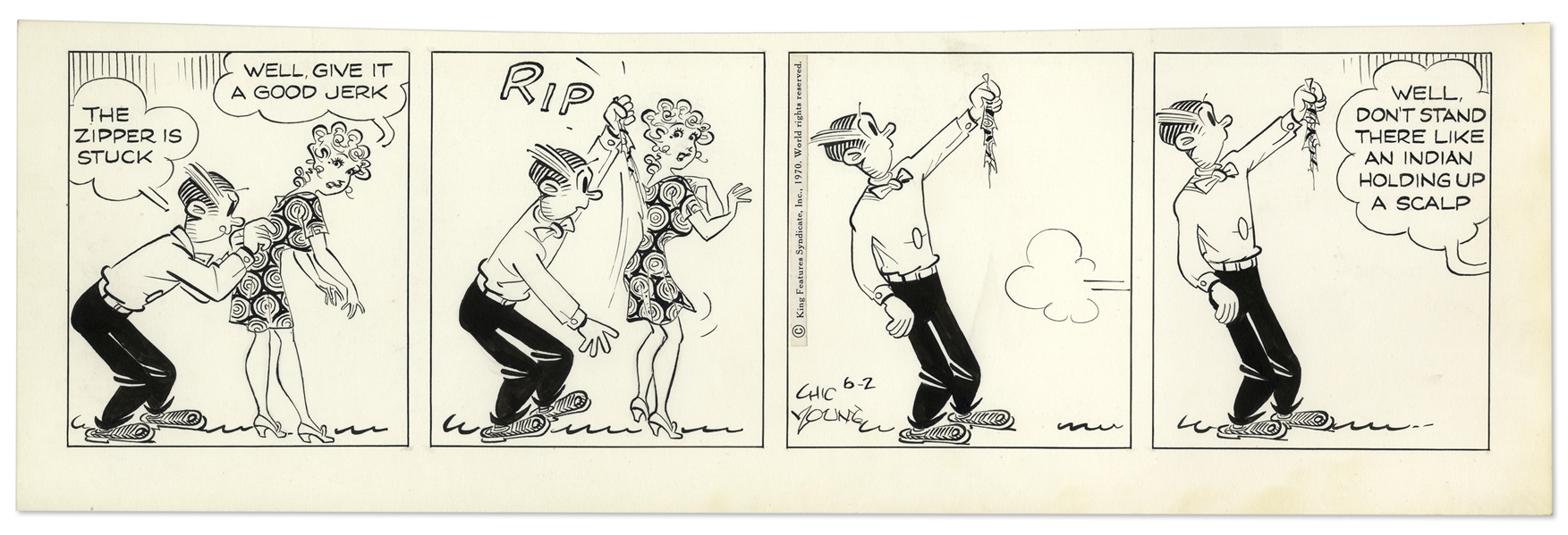 2 Chic Young Hand-Drawn ''Blondie'' Comic Strips From 1970