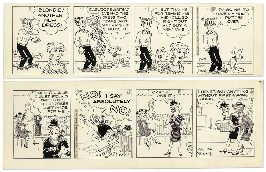 2 Chic Young Hand-Drawn ''Blondie'' Comic Strips From 1972