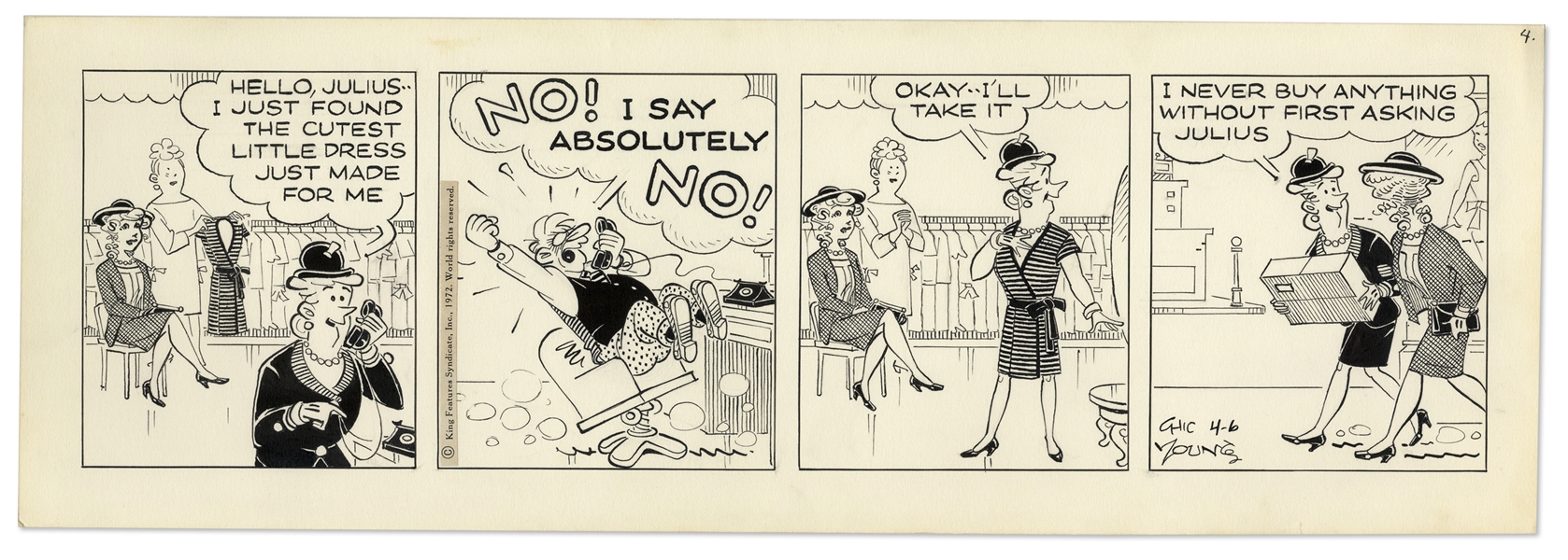 2 Chic Young Hand-Drawn ''Blondie'' Comic Strips From 1972