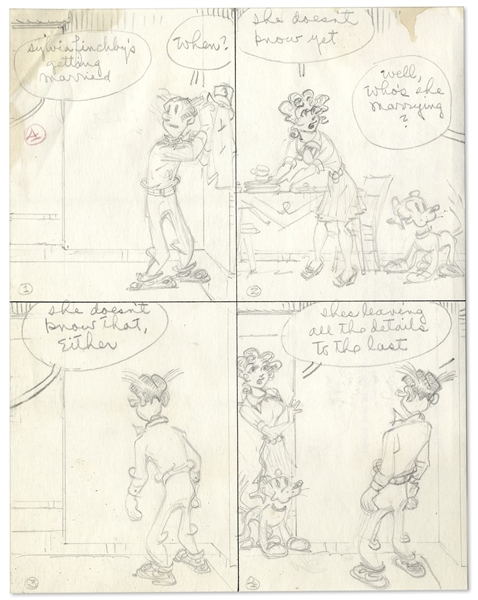 2 Chic Young Hand-Drawn ''Blondie'' Comic Strips From 1973 -- With Chic Young's Original Preliminary Artwork for One