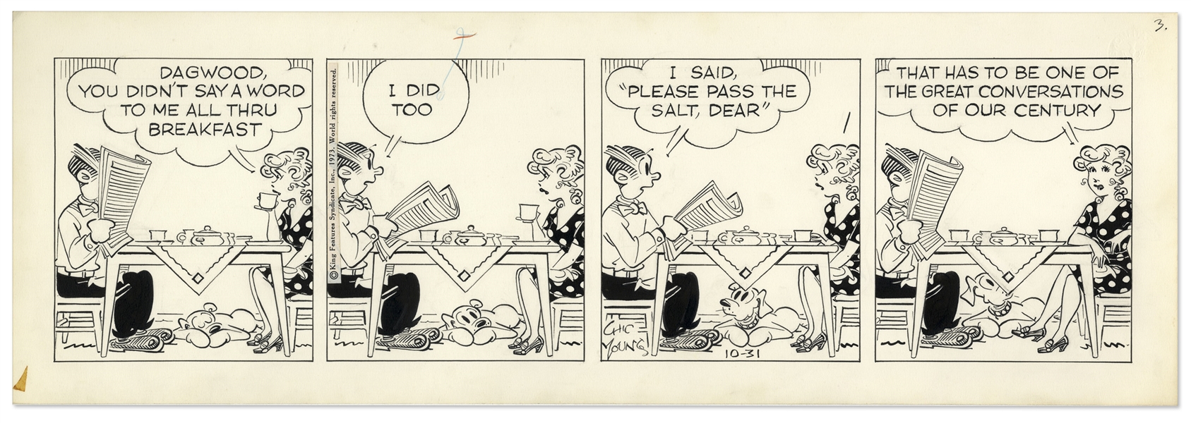 2 Chic Young Hand-Drawn ''Blondie'' Comic Strips From 1973