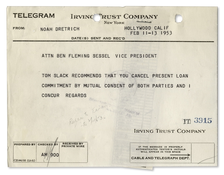 Howard Hughes Letter Signed From 1953 -- Also With Telegram From Hughes' CEO Noah Dietrich