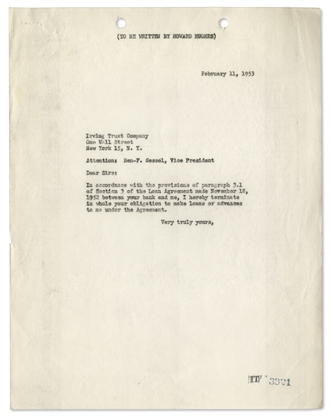 Howard Hughes Letter Signed From 1953 -- Also With Telegram From Hughes' CEO Noah Dietrich