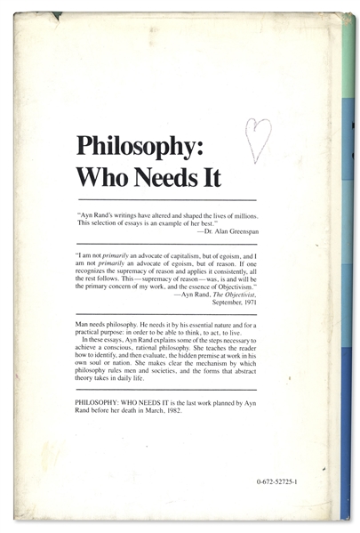 First Printing of Ayn Rand's ''Philosophy: Who Needs It?''