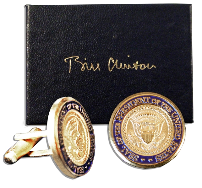 Bill Clinton Diecast Presidential Seal Cufflinks -- Housed in a Bill Clinton Engraved Box -- Approx. 0.75'' in Diameter -- Fine