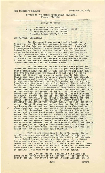 Original JFK Speech Delivered in Tampa, Florida Just Four Days Before the Assassination