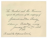 President Benjamin Harrison 1891 Dinner Invitation Addressed to New Hampshire Governor Person Colby Cheney