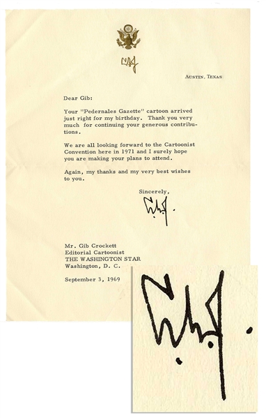 Lyndon B. Johnson Typed Letter Signed to Famous Cartoonist Gib Crockett -- ''...We are all looking forward to the cartoonist convention...''