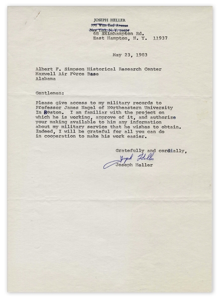 Joseph Heller Typed Letter Signed to the Air Force -- ''...[make] available to him any information about my military service that he wishes to obtain...''